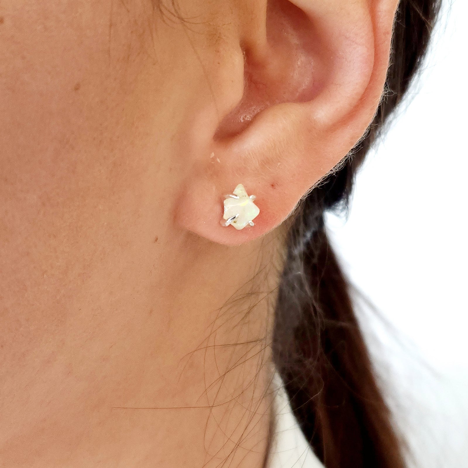 Tiny Raw Fire Opal Earrings