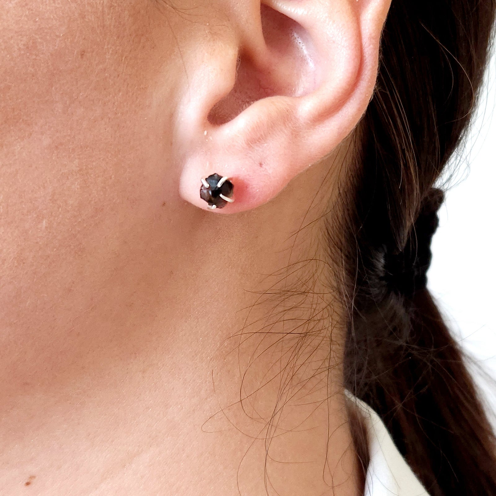 Tiny Raw Smoky Quartz Earrings