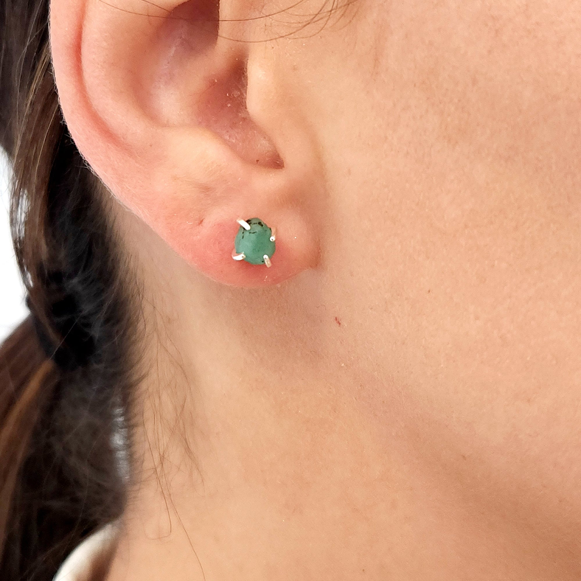 Tiny Raw Emerald Earrings