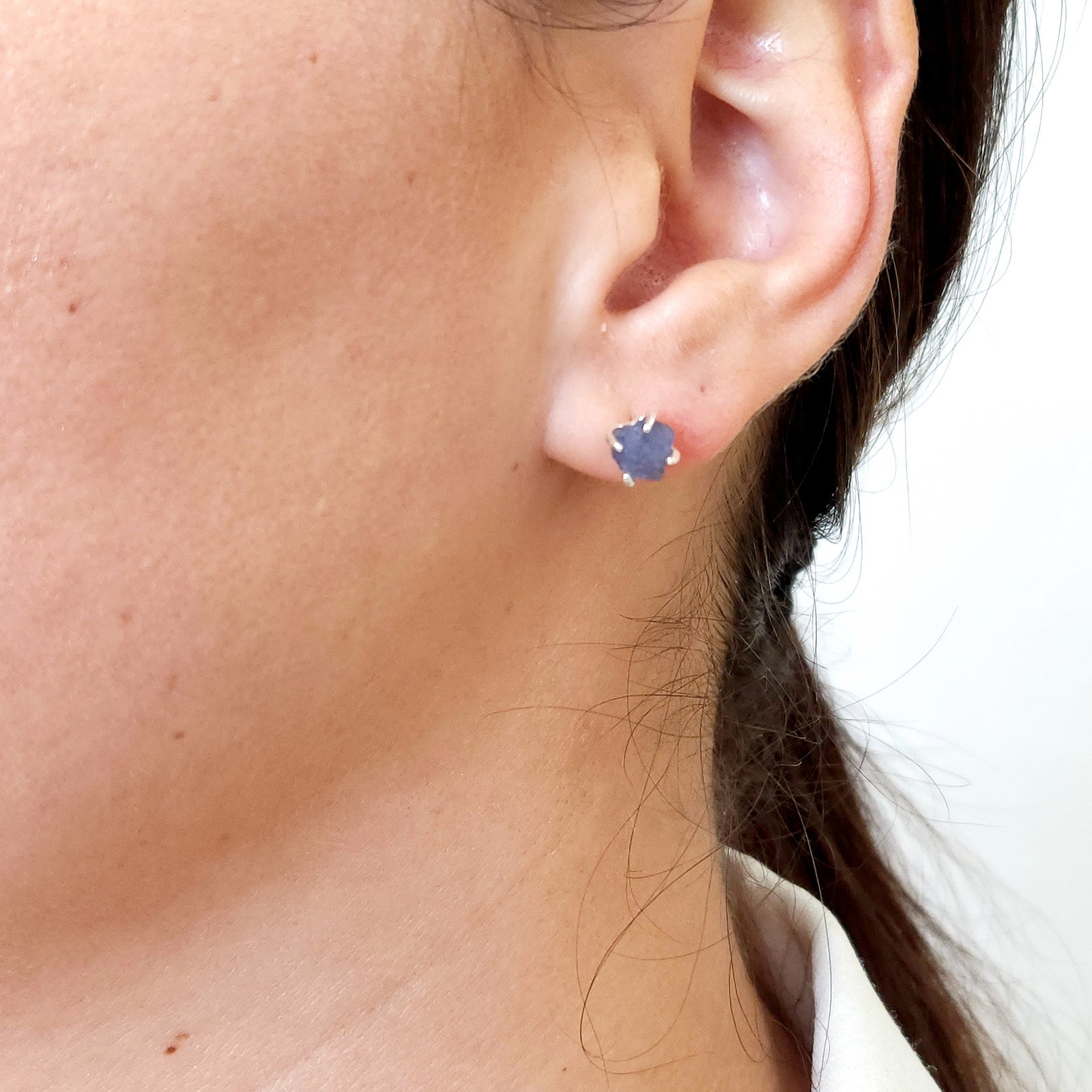 Tiny Raw Tanzanite Stud Earrings