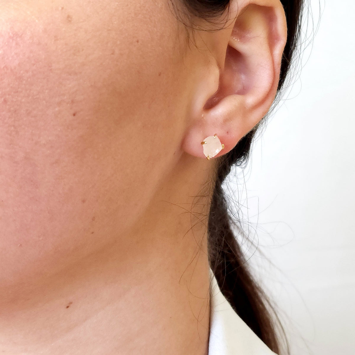 Tiny Raw Rose Quartz Earrings