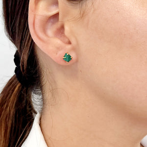Tiny Raw Stone Earrings - Malachite