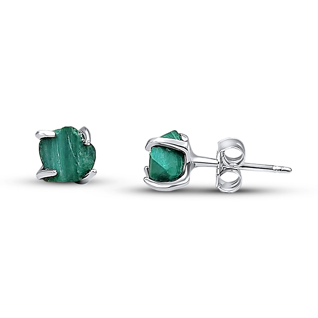 Tiny Raw Stone Earrings - Malachite