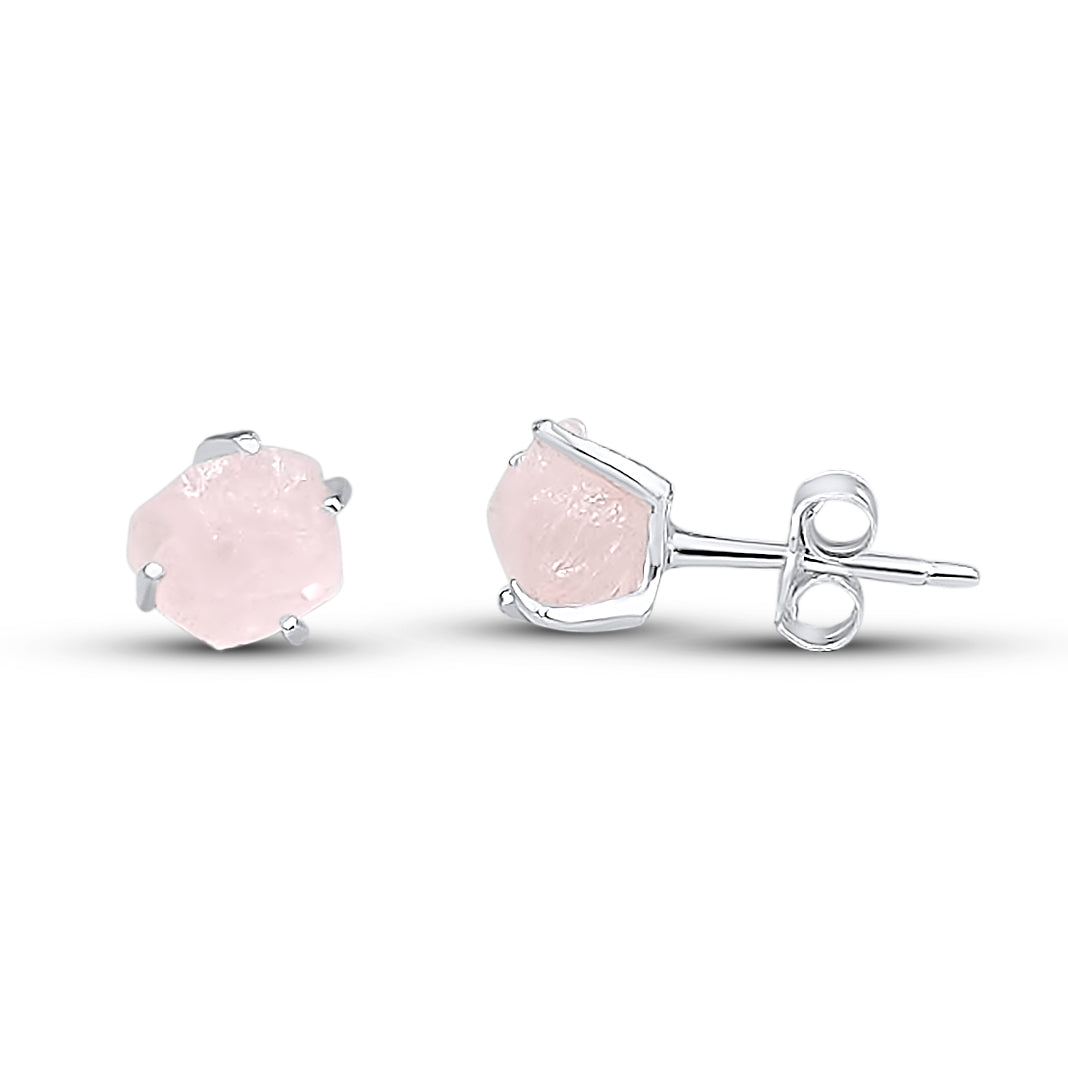 Tiny Raw Rose Quartz Earrings