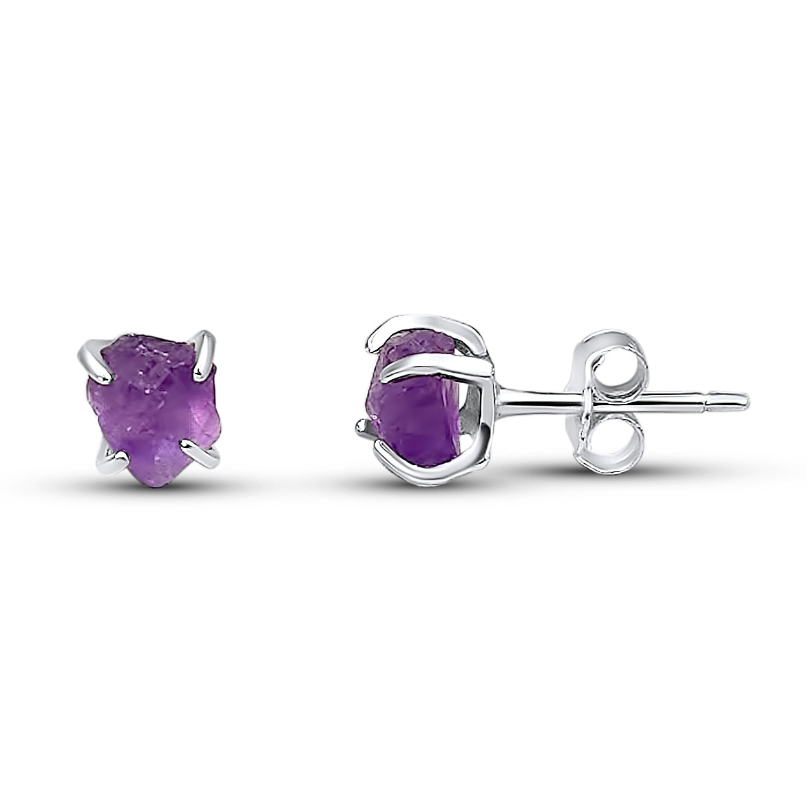 Tiny Raw Amethyst Stud Earrings