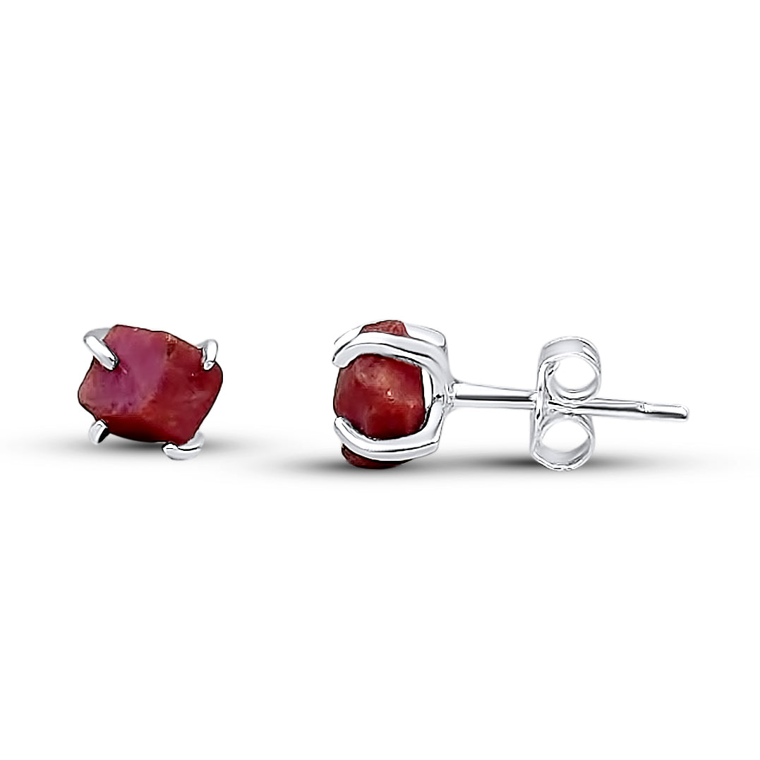 Tiny Raw Ruby Stud Earrings