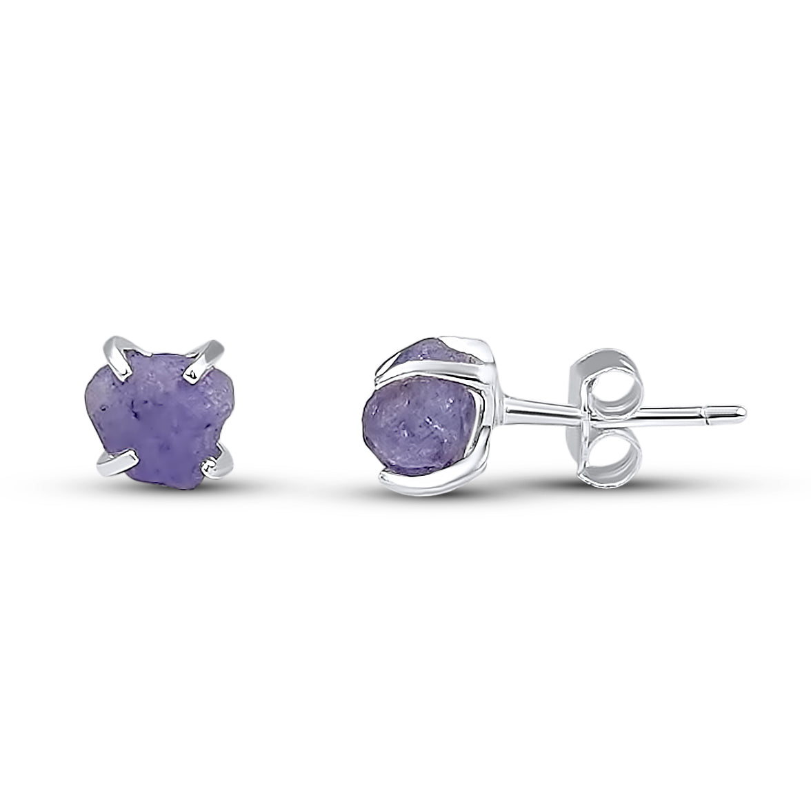 Tiny Raw Tanzanite Stud Earrings