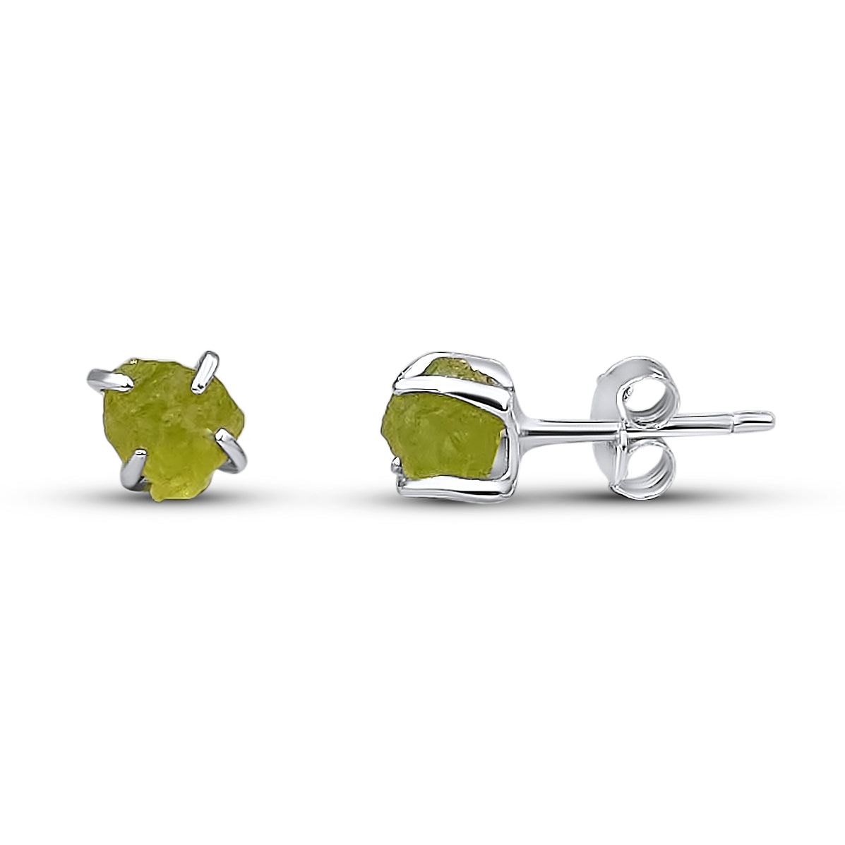 Tiny Raw Peridot Stud Earrings