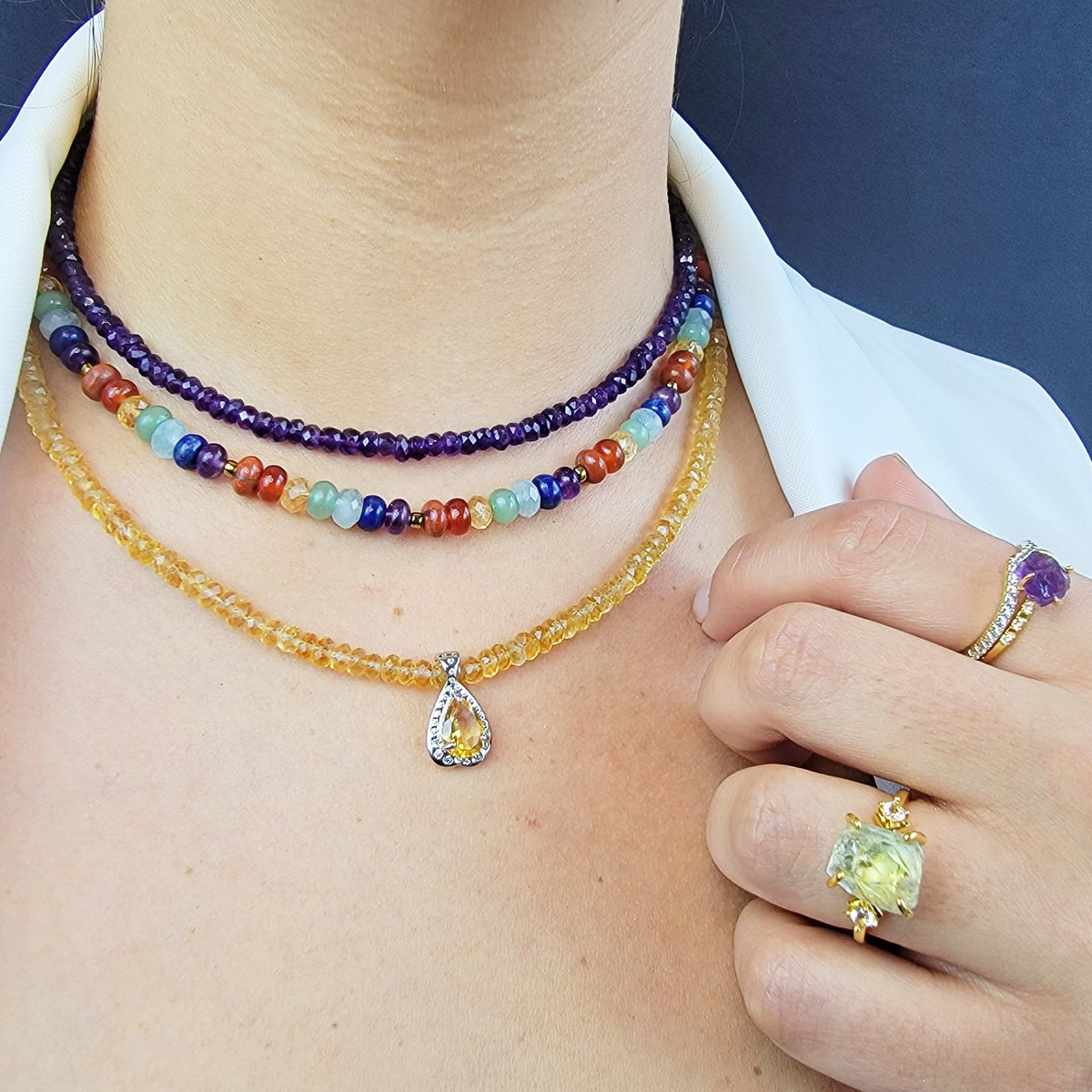 Real Citrine Pendant Strand Necklace