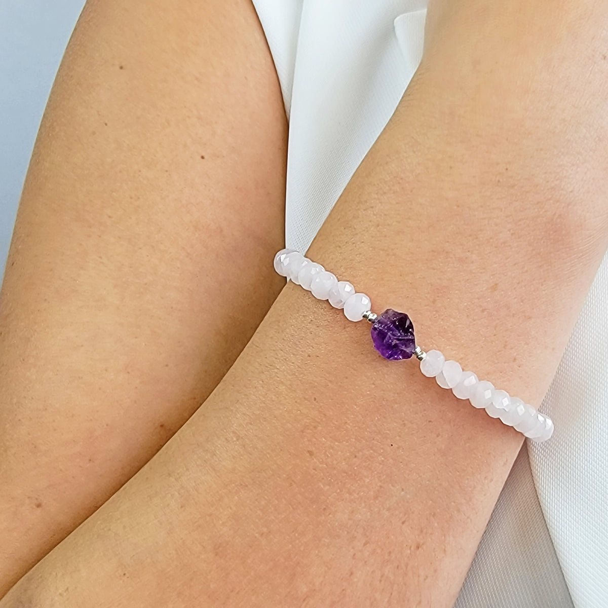 Raw Amethyst And Rose Quartz Bracelet