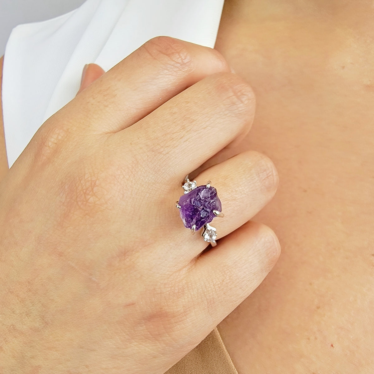 Raw Amethyst Crystal Ring
