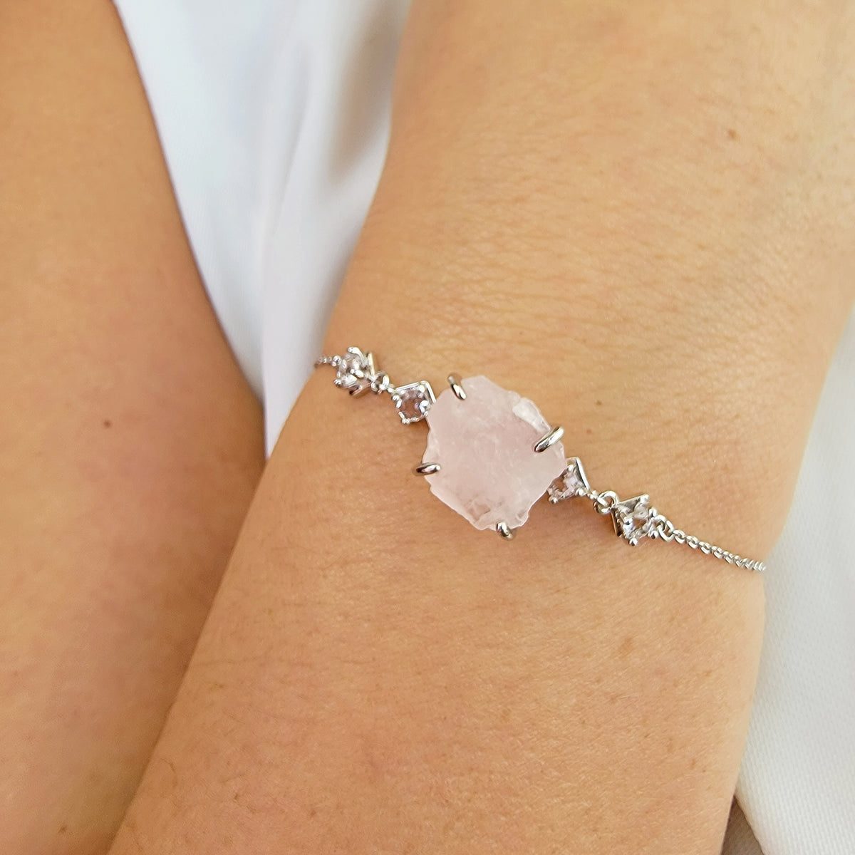 Raw Rose Quartz Ring and Bracelet Set