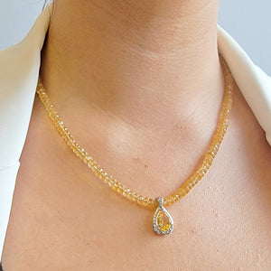 Real Citrine Pendant Strand Necklace