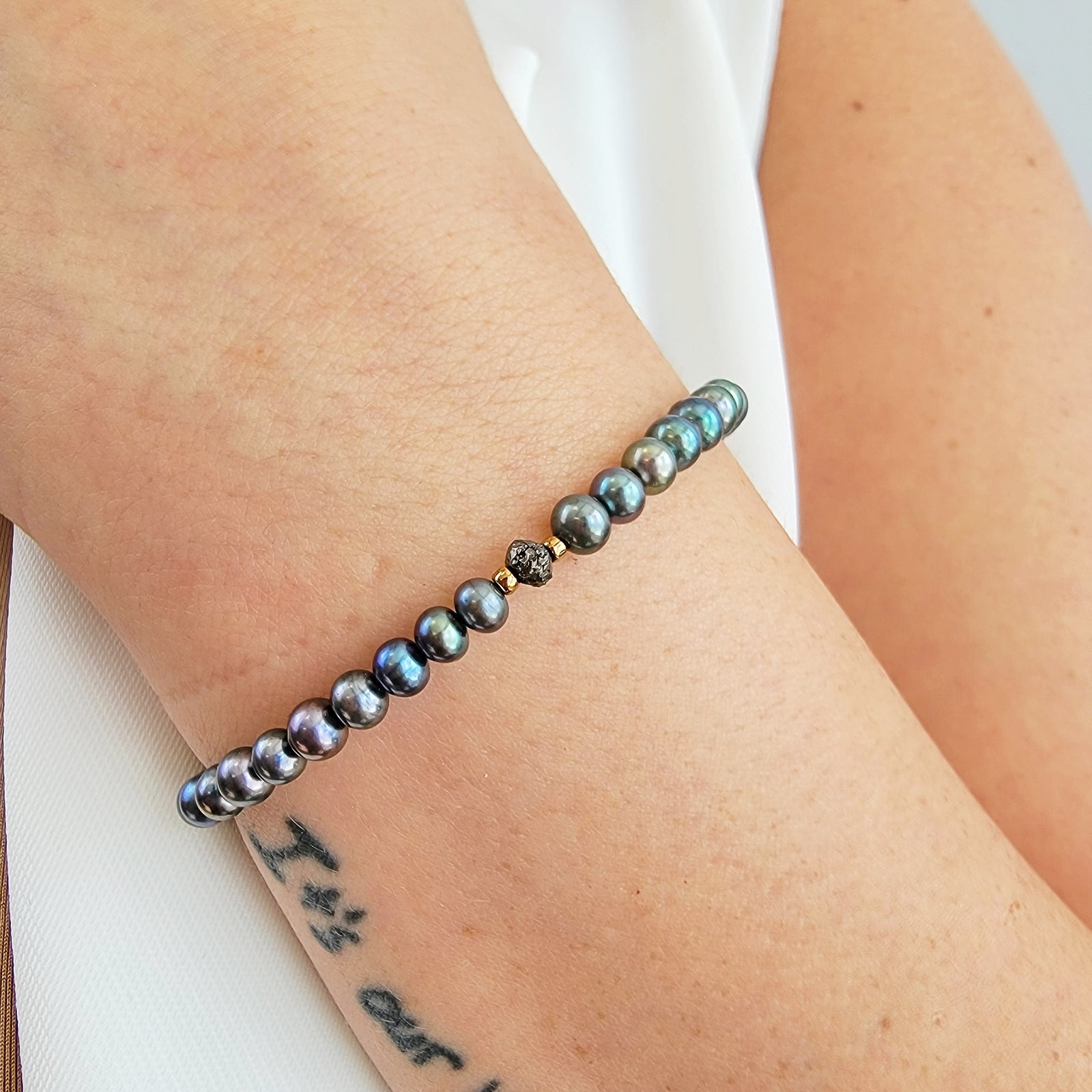 Real Pearl and Raw Diamond Bracelet