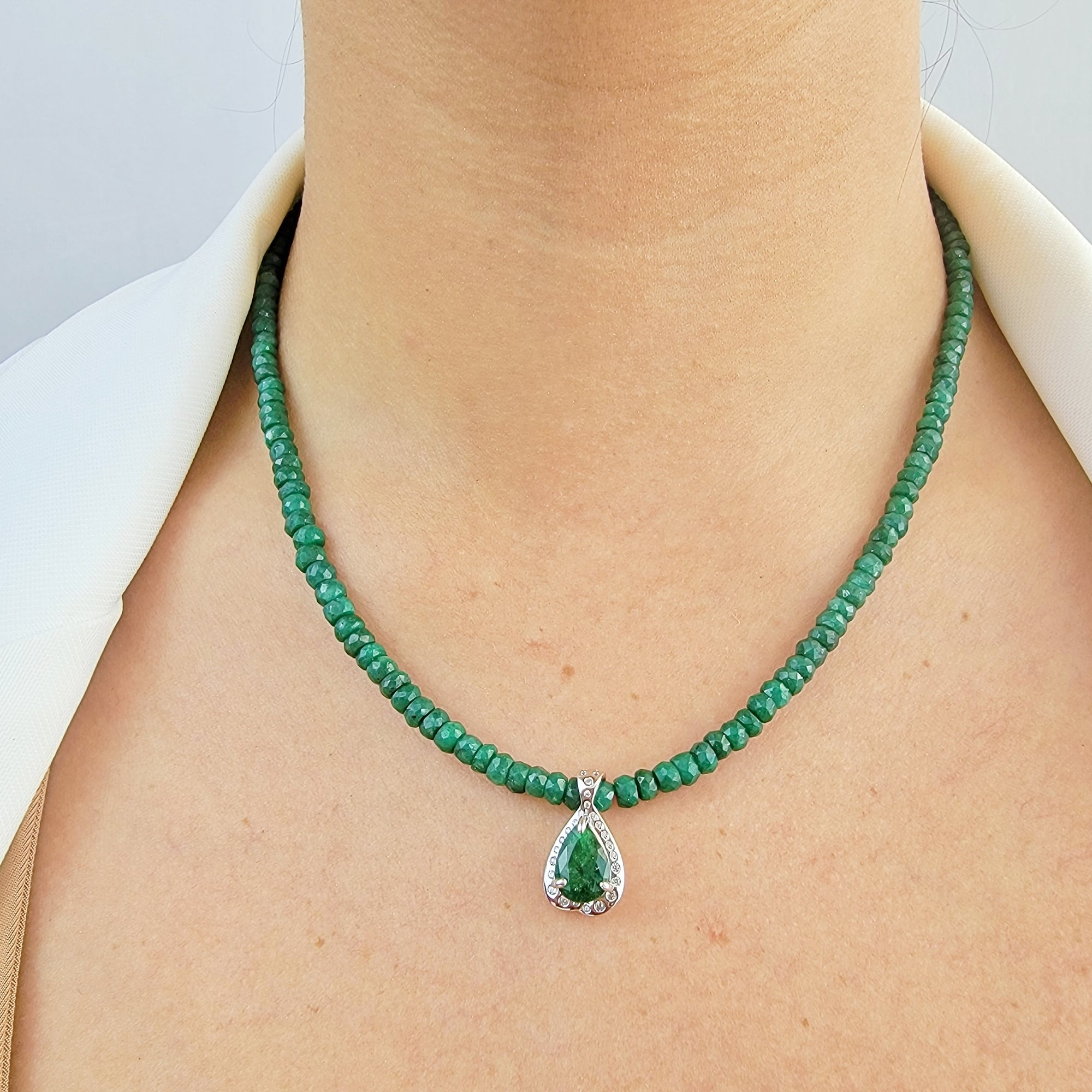 Emerald Pendant Strand Necklace