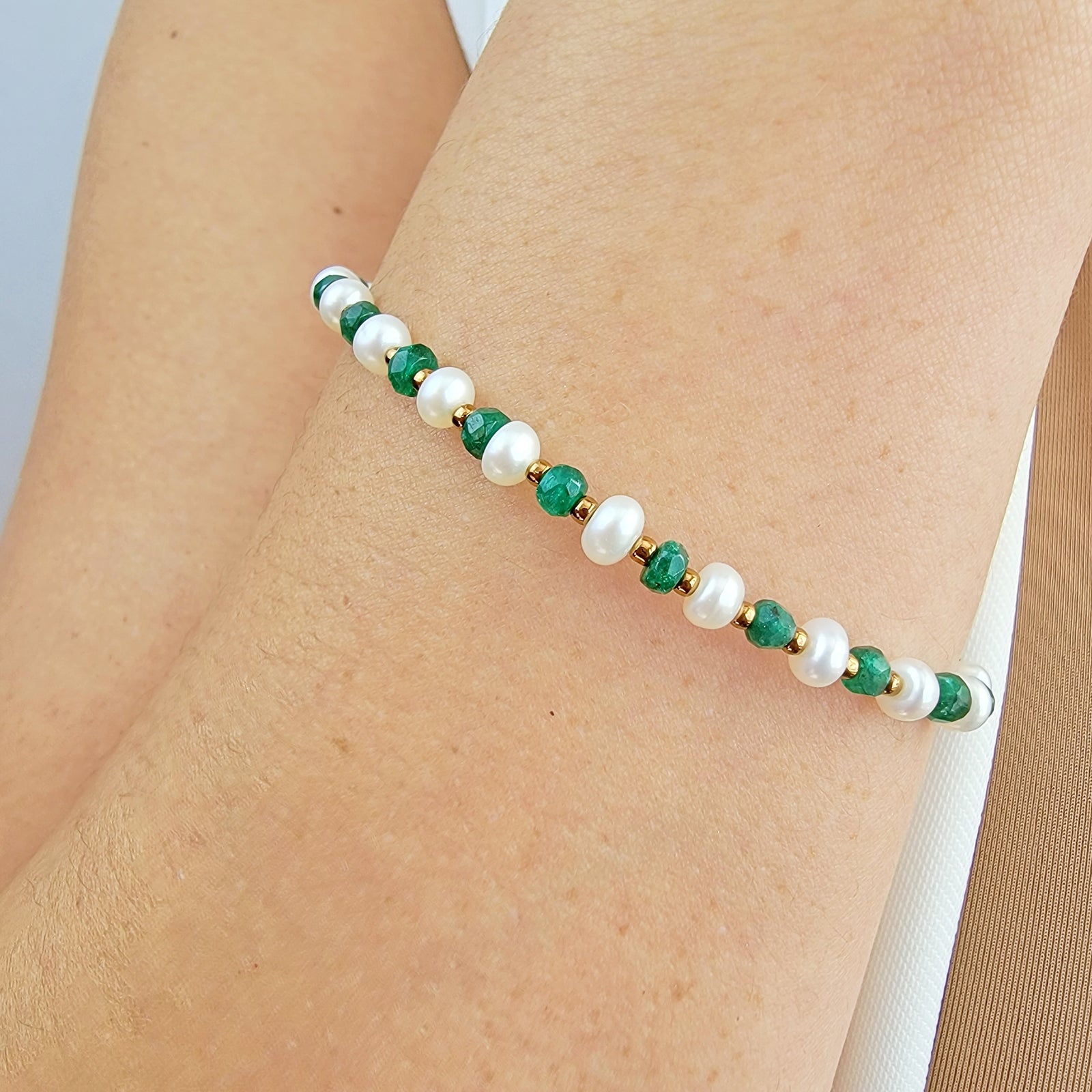 Emerald Pearl Strand Bracelet