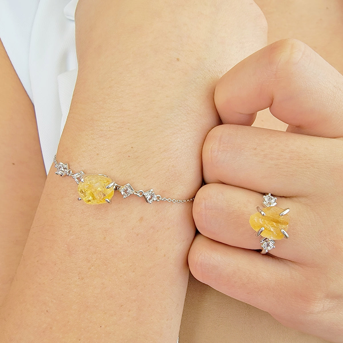Raw Citrine Bracelet and Ring Set