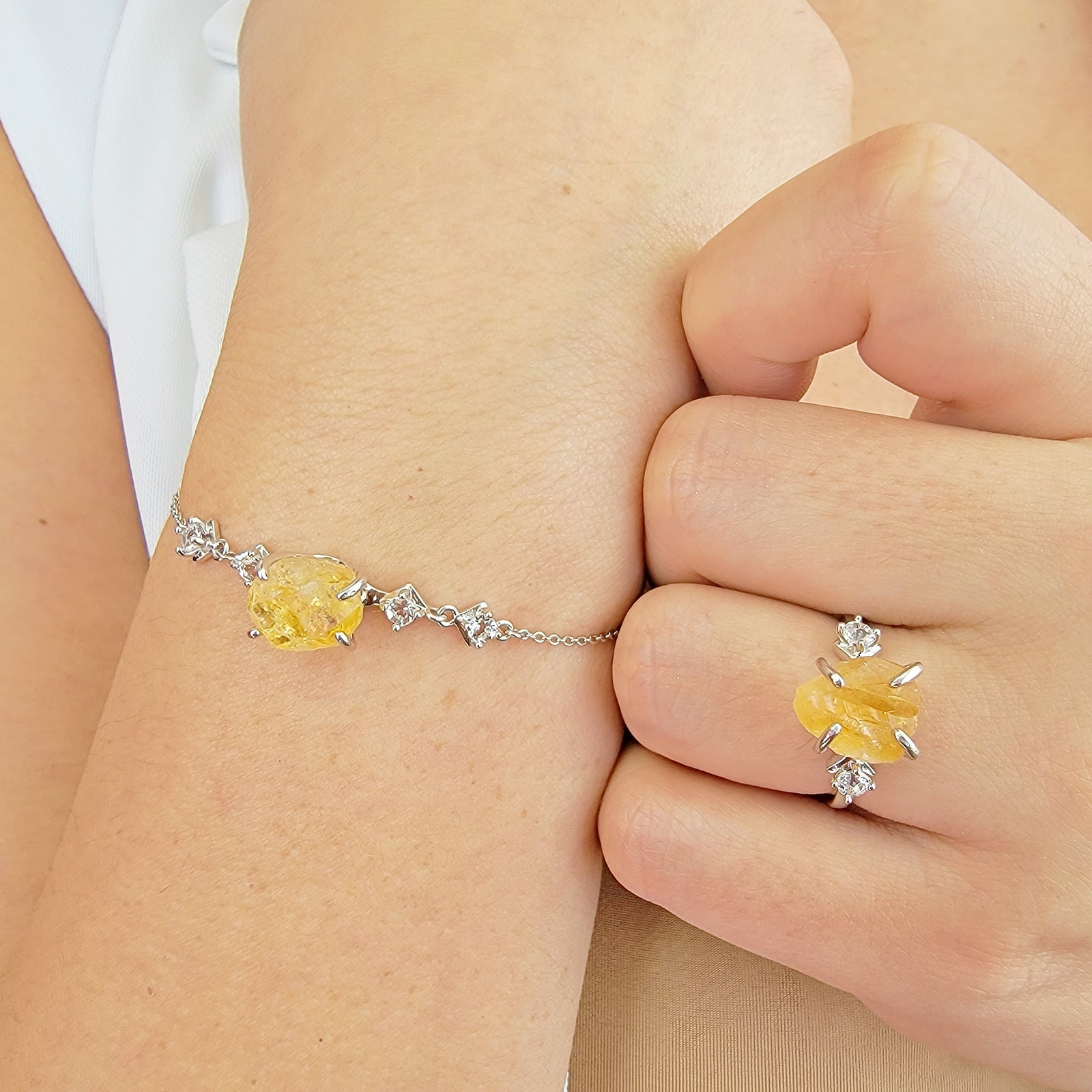 Raw Citrine Bracelet and Ring Set