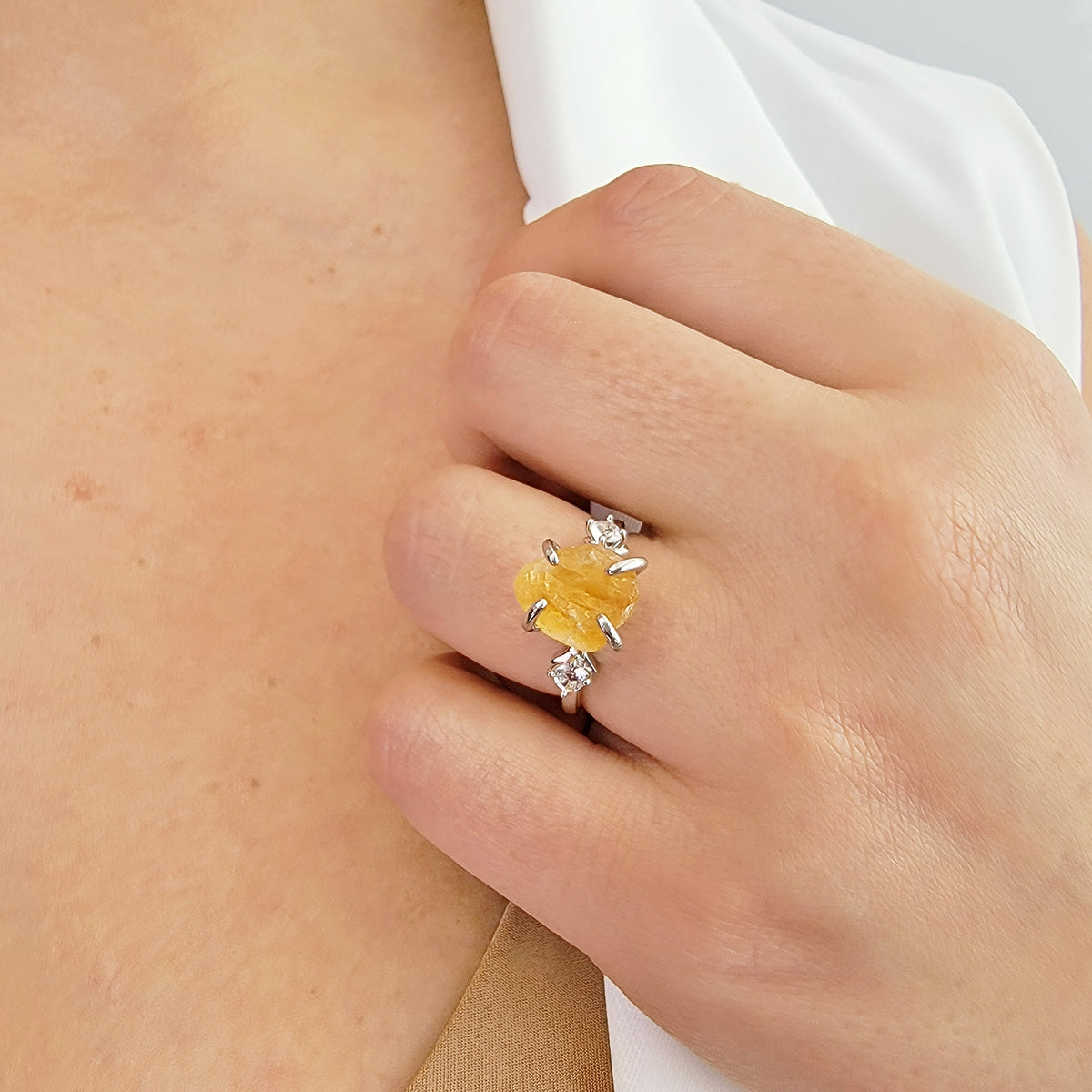 Raw Citrine Bracelet and Ring Set