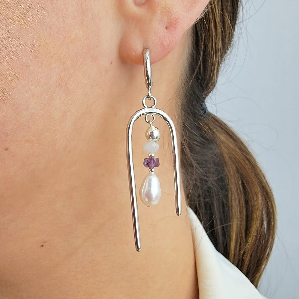 Pearl Alexandrite and Moonstone Drop Earrings