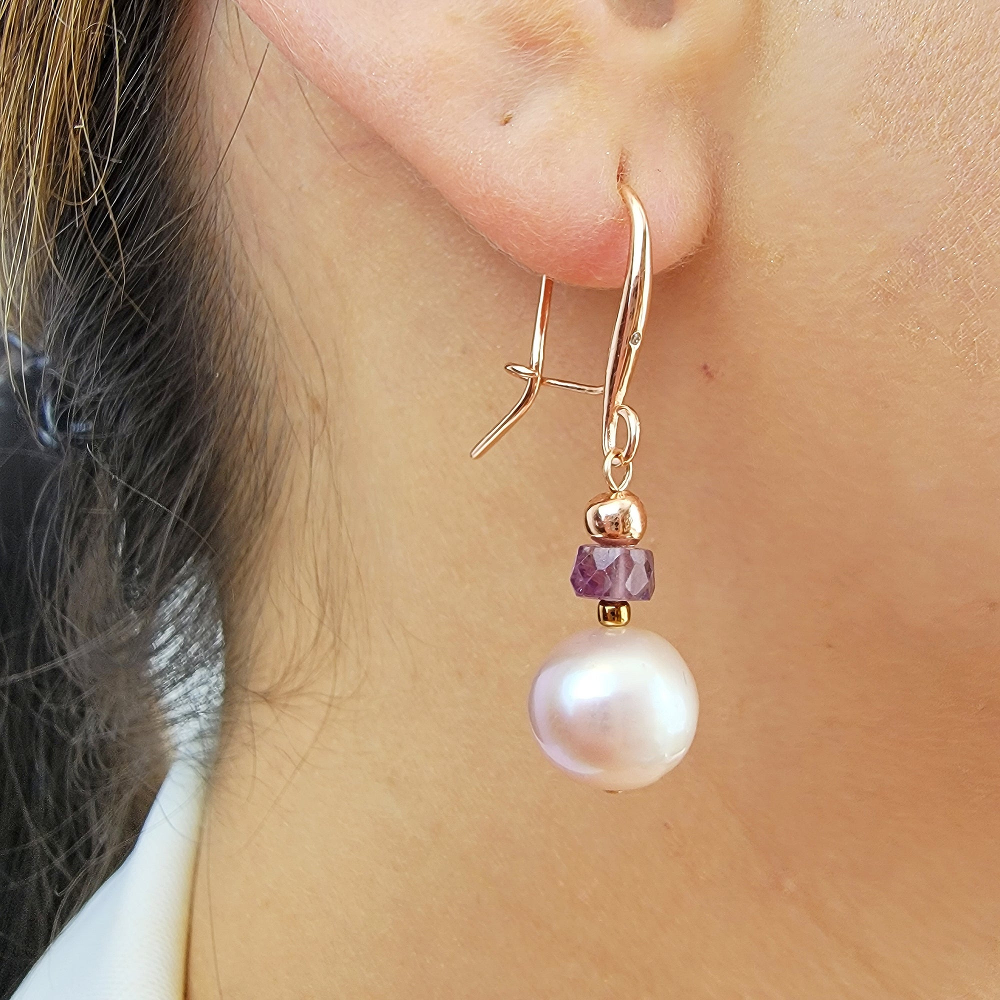 Alexandrite and Pearl Drop Earrings