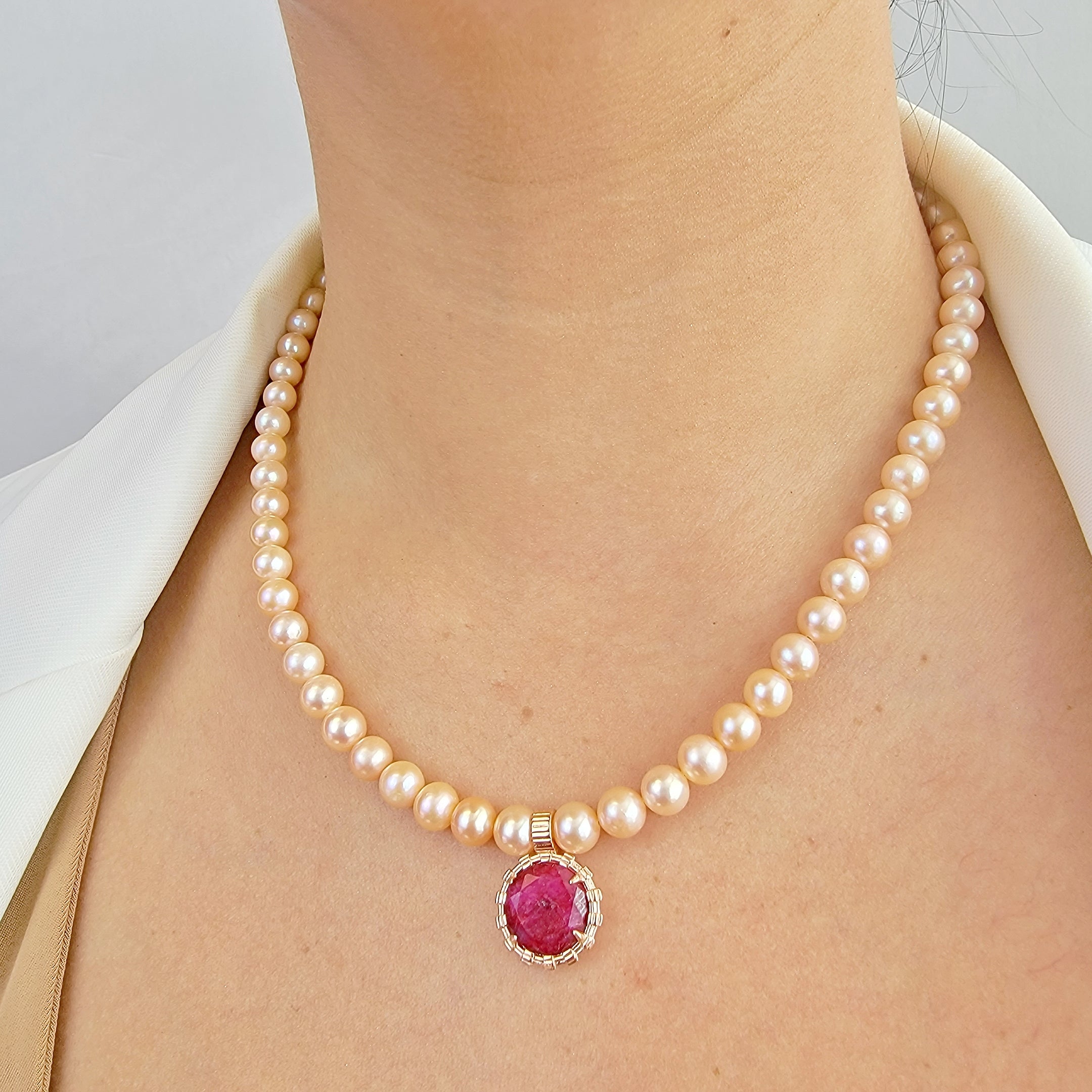 Ruby with clearance pearl necklace