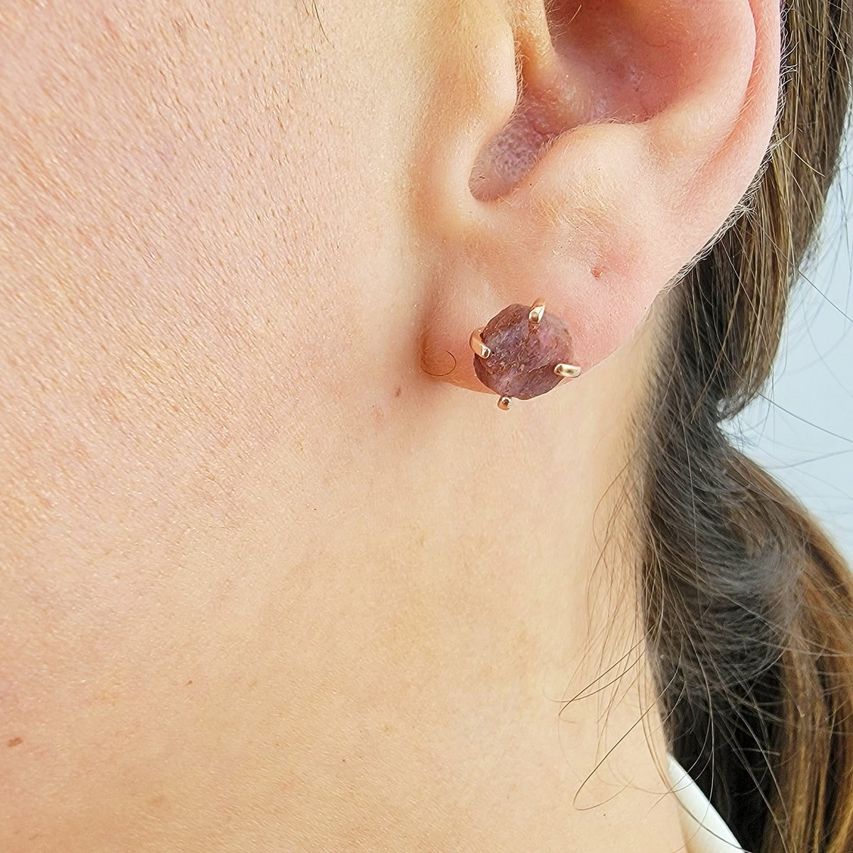 Real Raw Ruby Stud Earrings