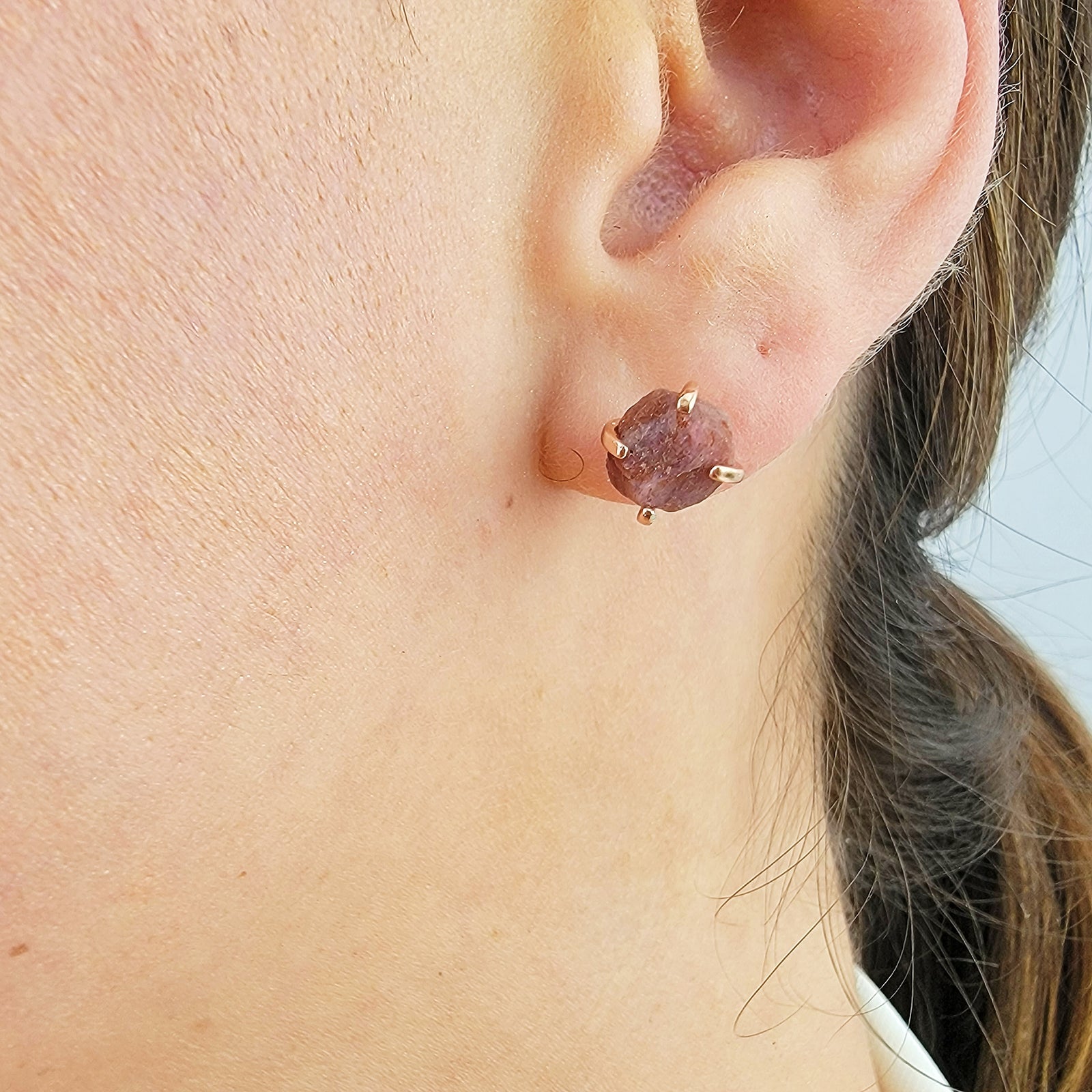 Real Raw Ruby Stud Earrings