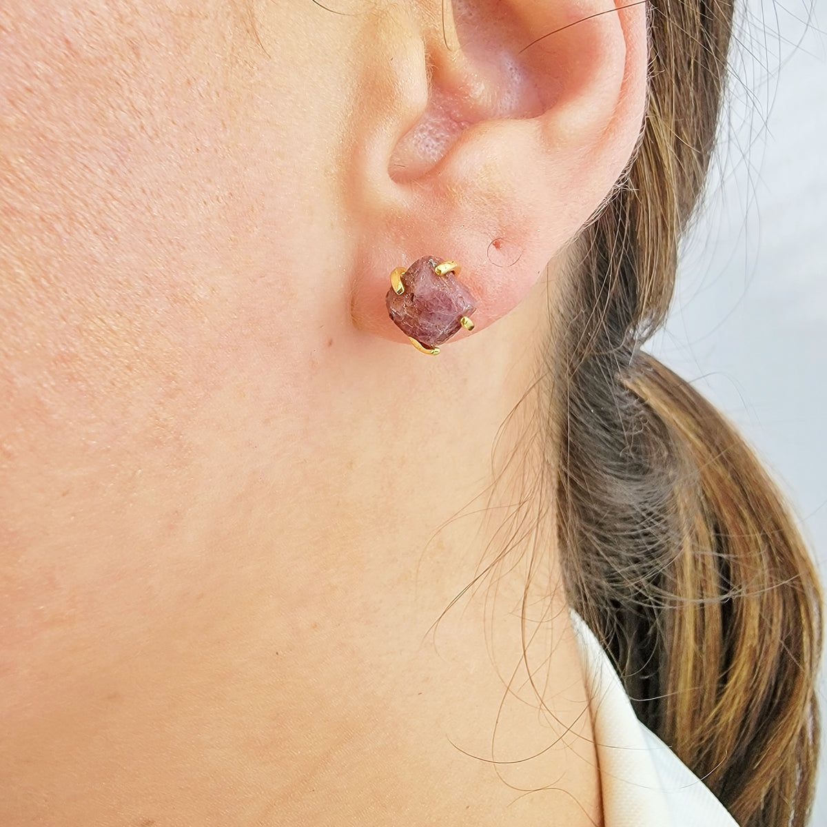 Real Raw Ruby Stud Earrings