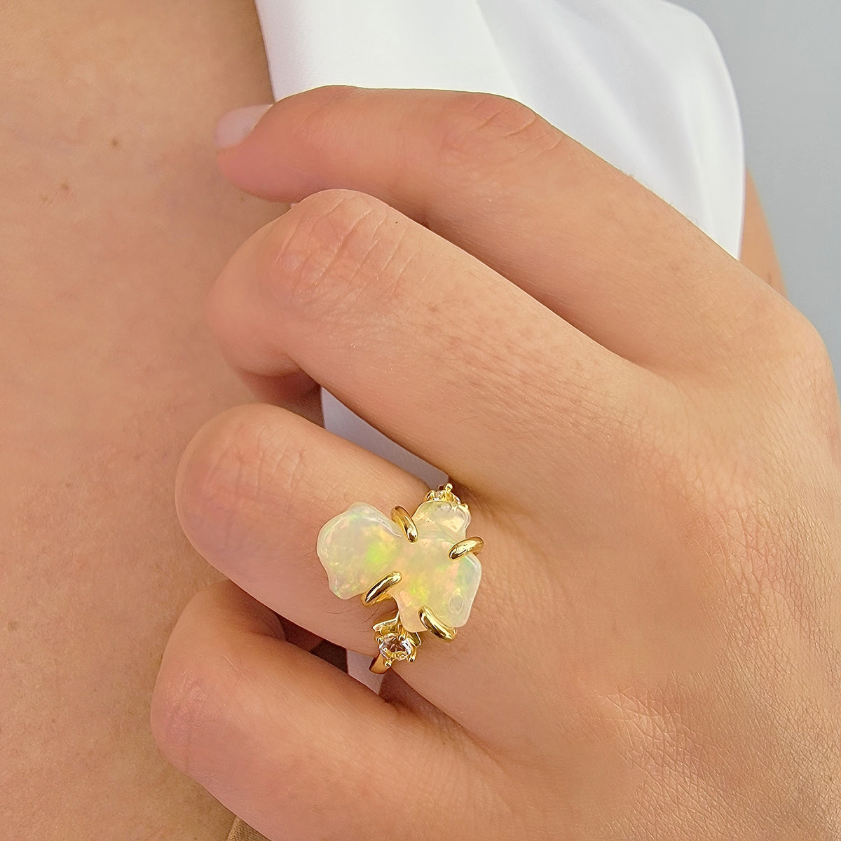 Raw Opal Ring Bracelet Set