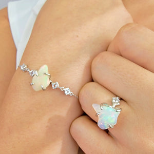 Raw Opal Ring Bracelet Set