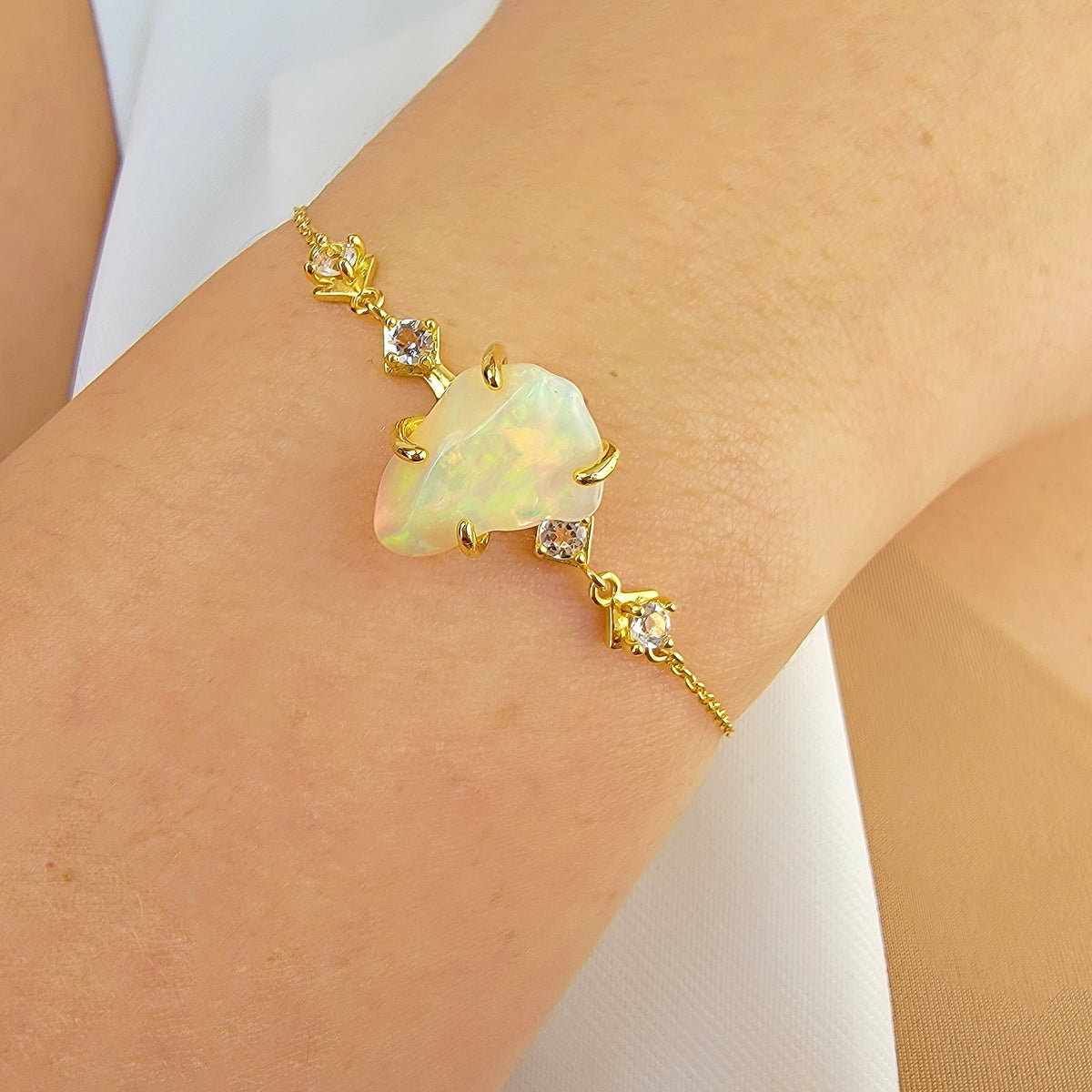 Raw Opal Ring Bracelet Set
