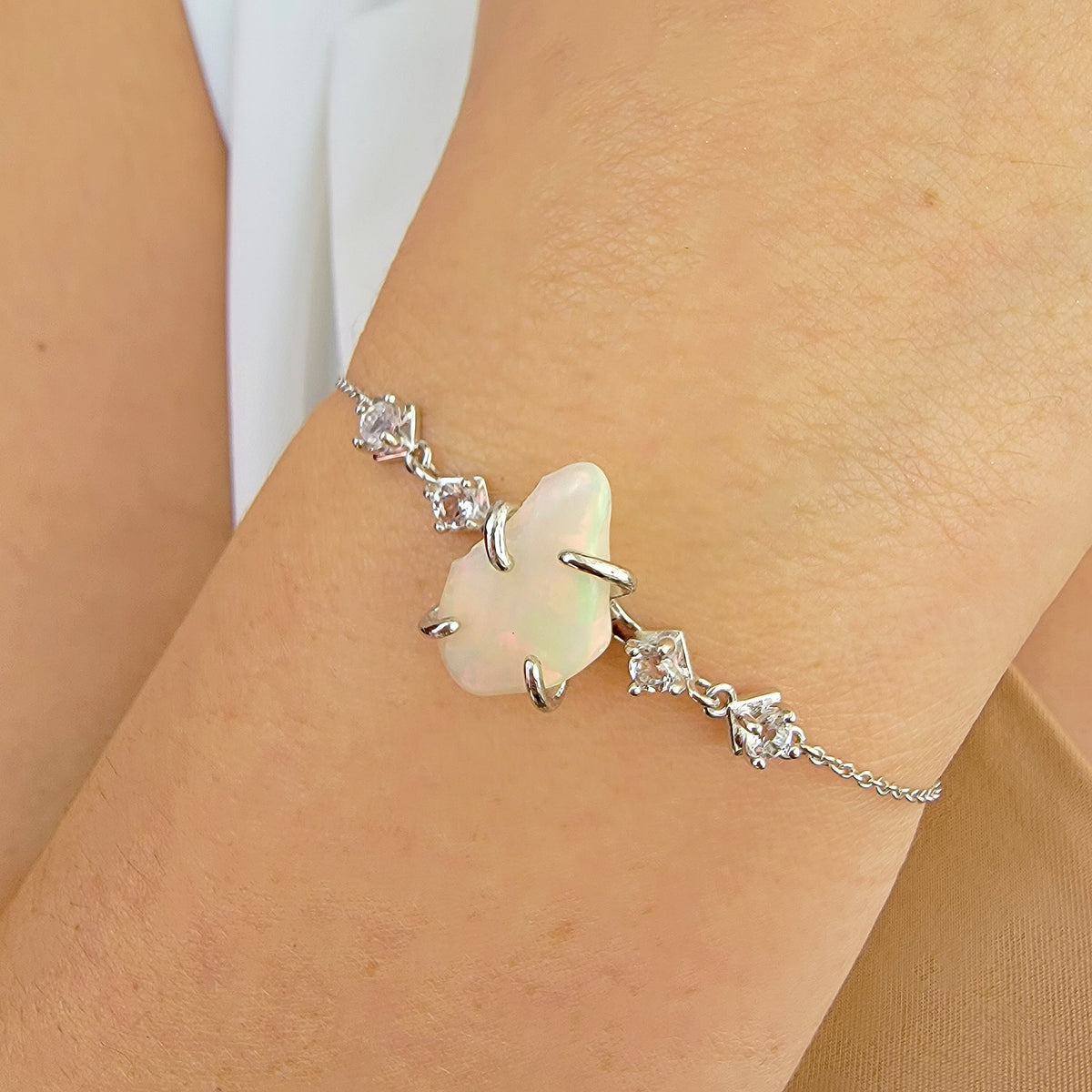 Raw Opal Ring Bracelet Set