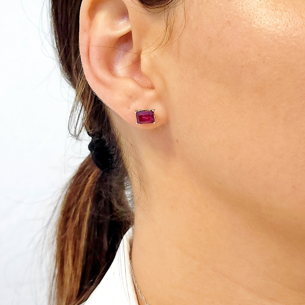 Heart Real Ruby Stud Earrings