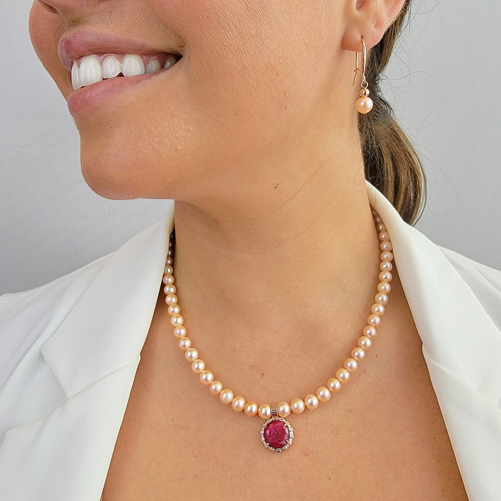 Natural Ruby and Pearl Jewelry Set