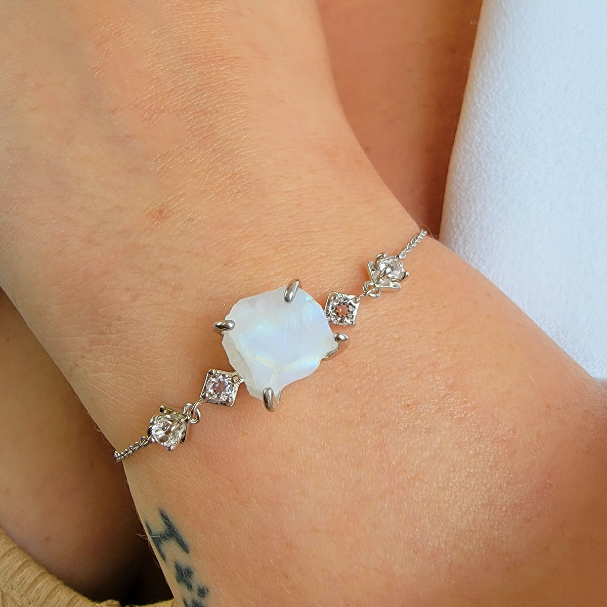 Raw Rainbow Moonstone Bracelet