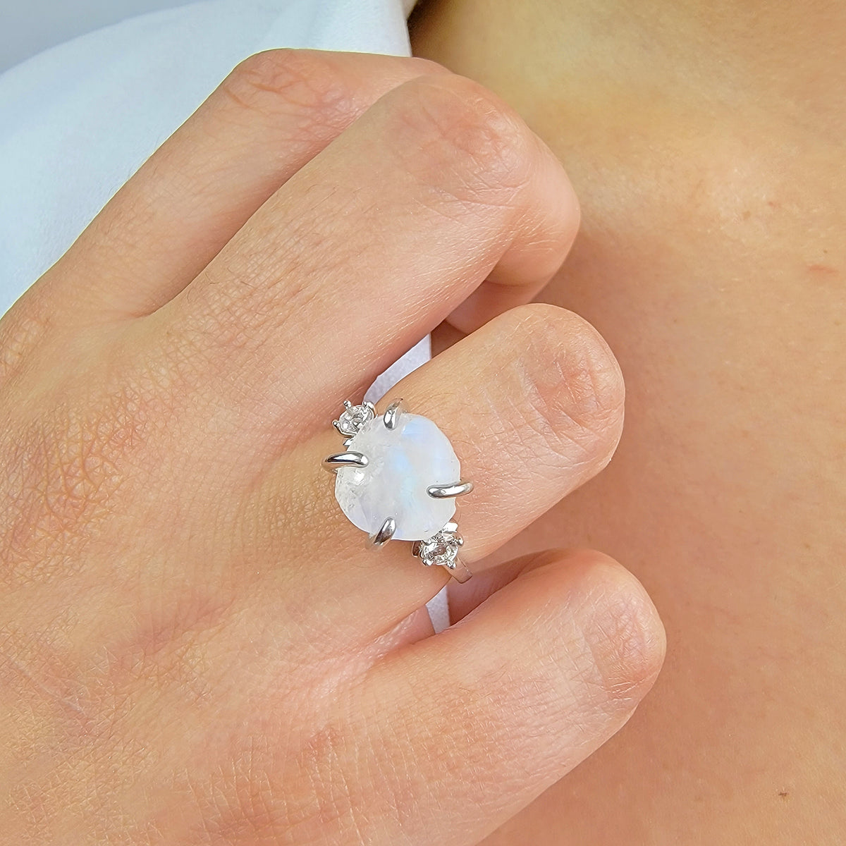 Raw Rainbow Moonstone Ring