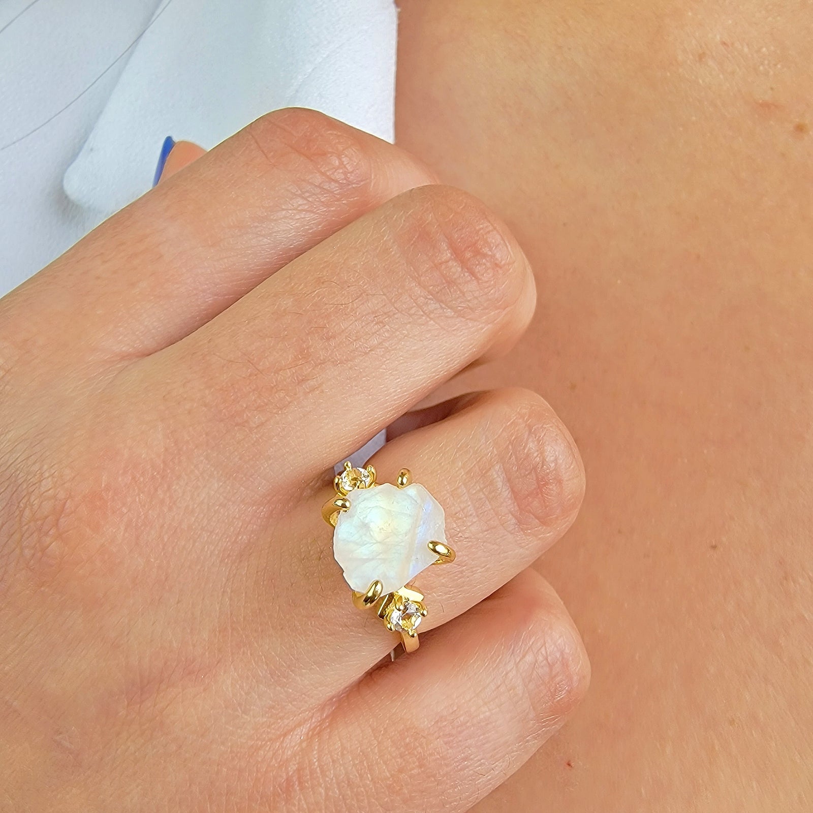 Raw Rainbow Moonstone Ring