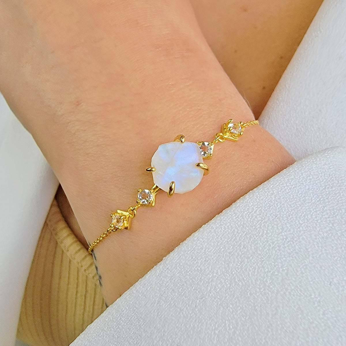 Raw Rainbow Moonstone Bracelet