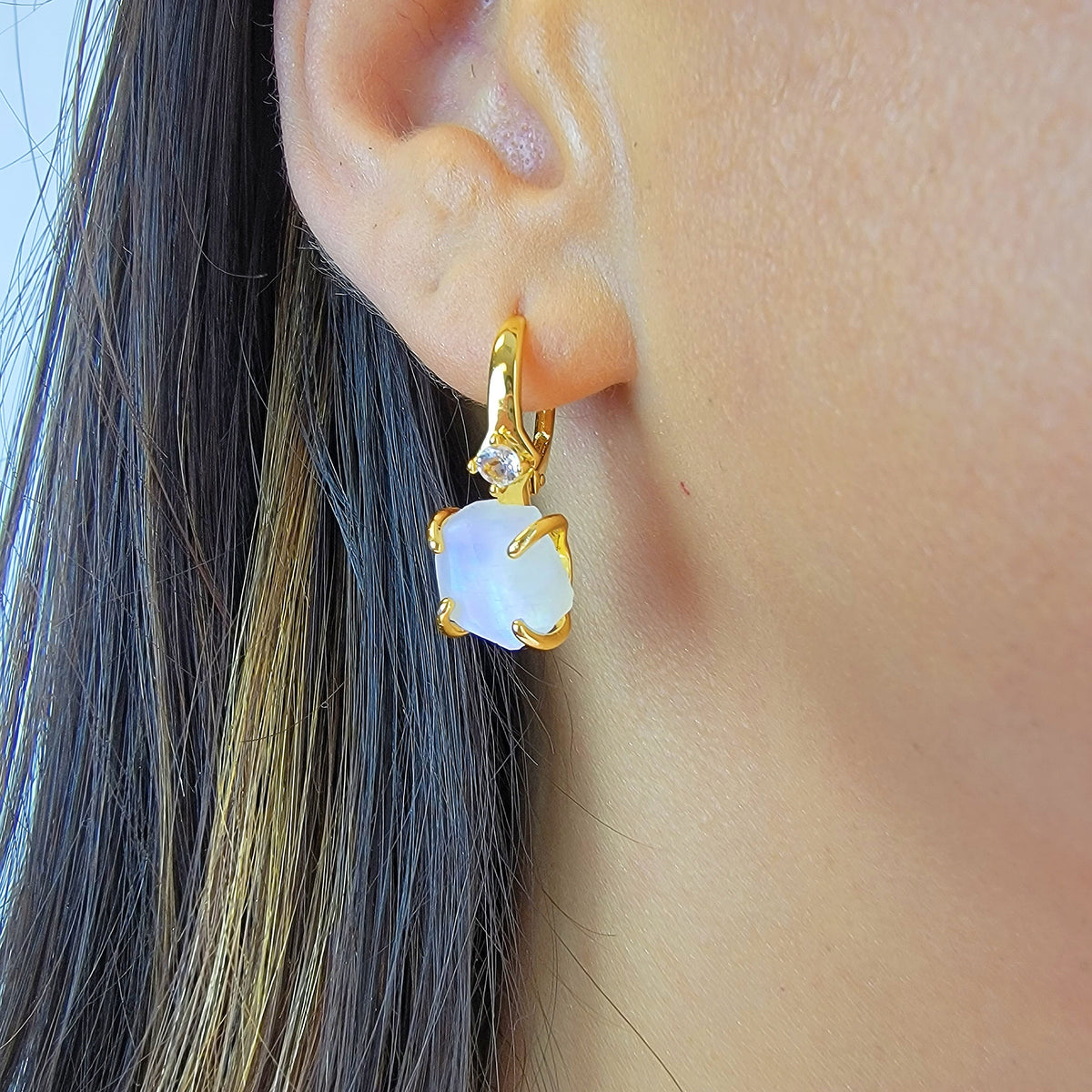 Raw Moonstone Drop Earrings