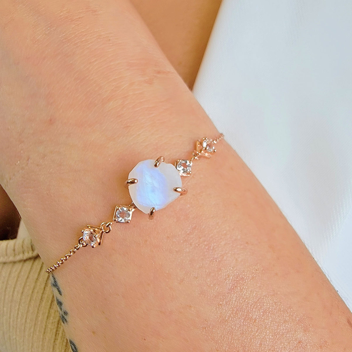 Raw Rainbow Moonstone Bracelet