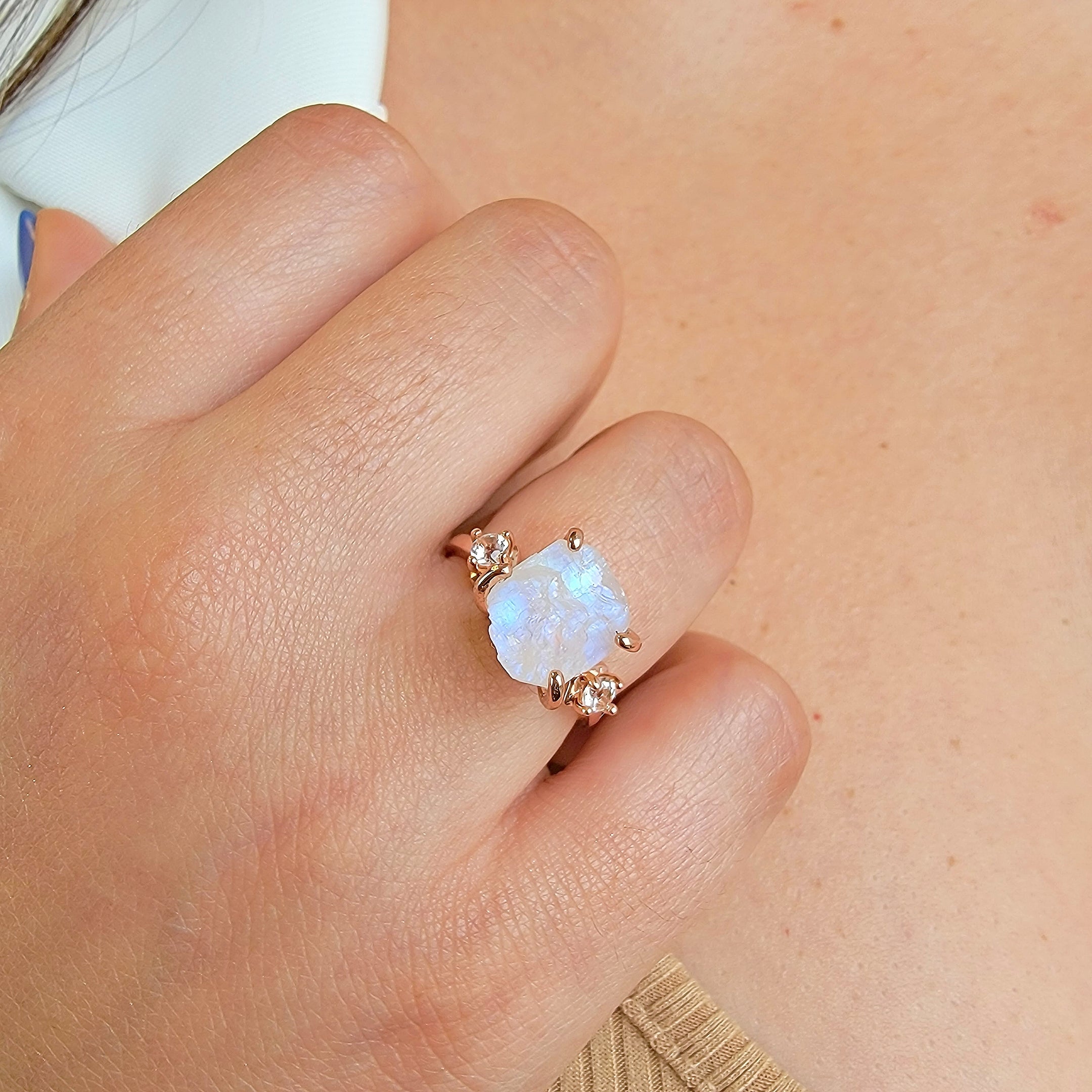 Peach moonstone solid gold ring Tika | 14k gold ring | unique promise ring  - Shop Cobali Treasure General Rings - Pinkoi