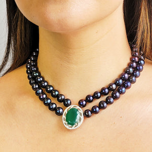 Green Onyx and Pearl Necklace