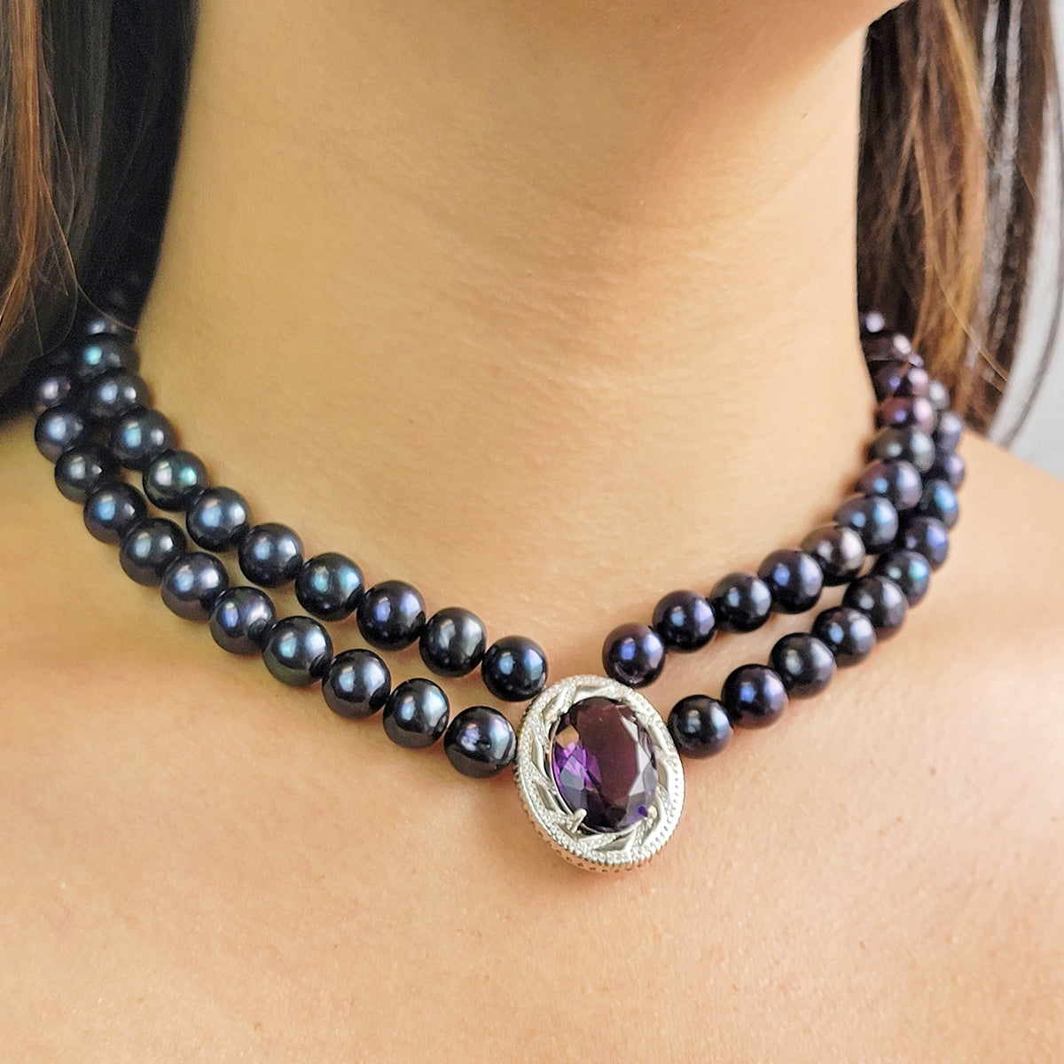 Real Amethyst and Pearl Necklace