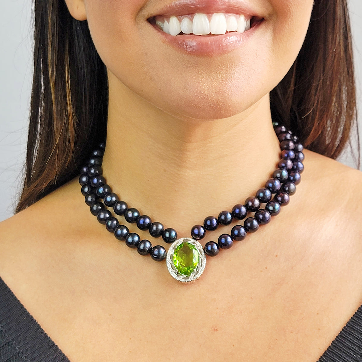 Green Peridot and Pearl Necklace