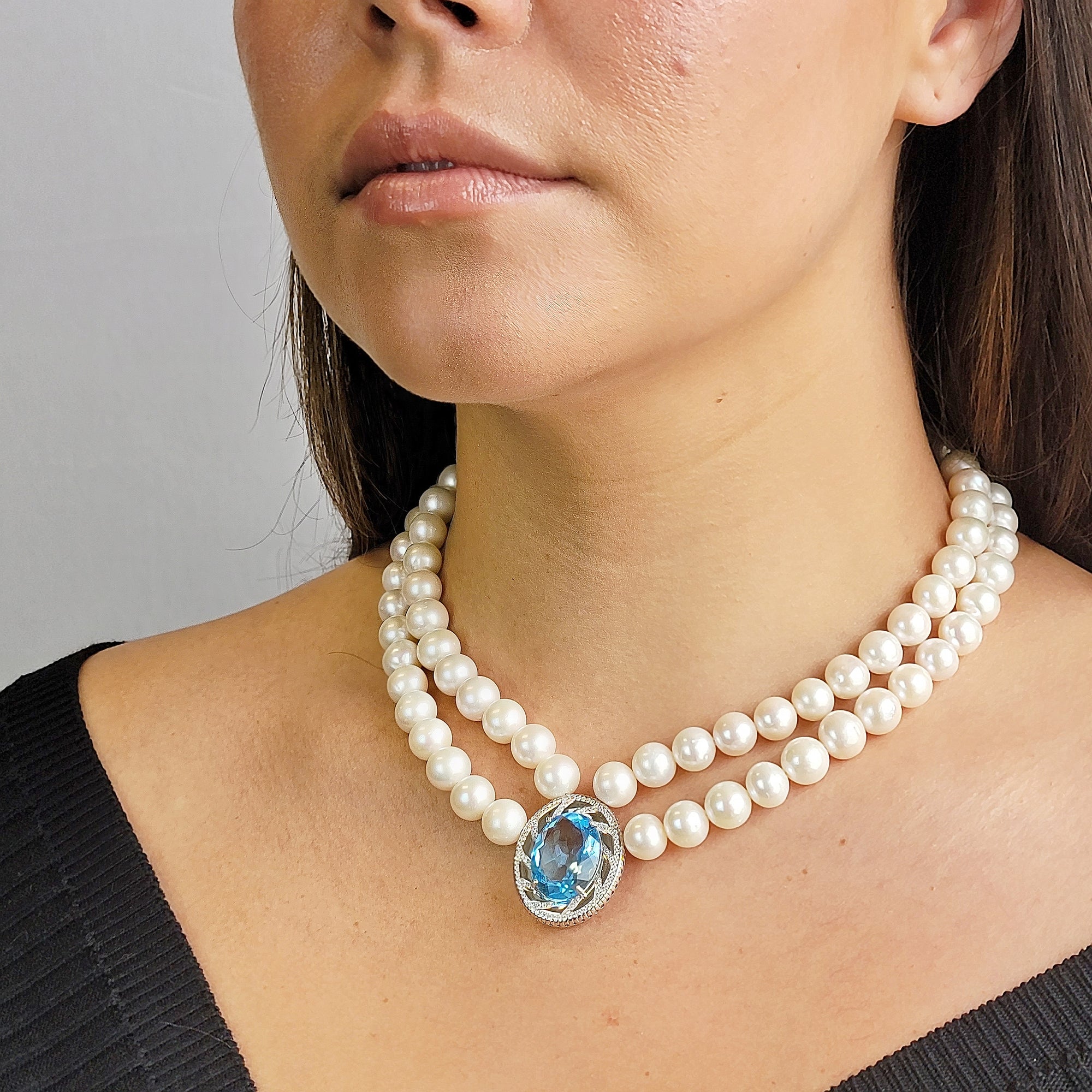Swiss Blue Topaz and Pearl Necklace
