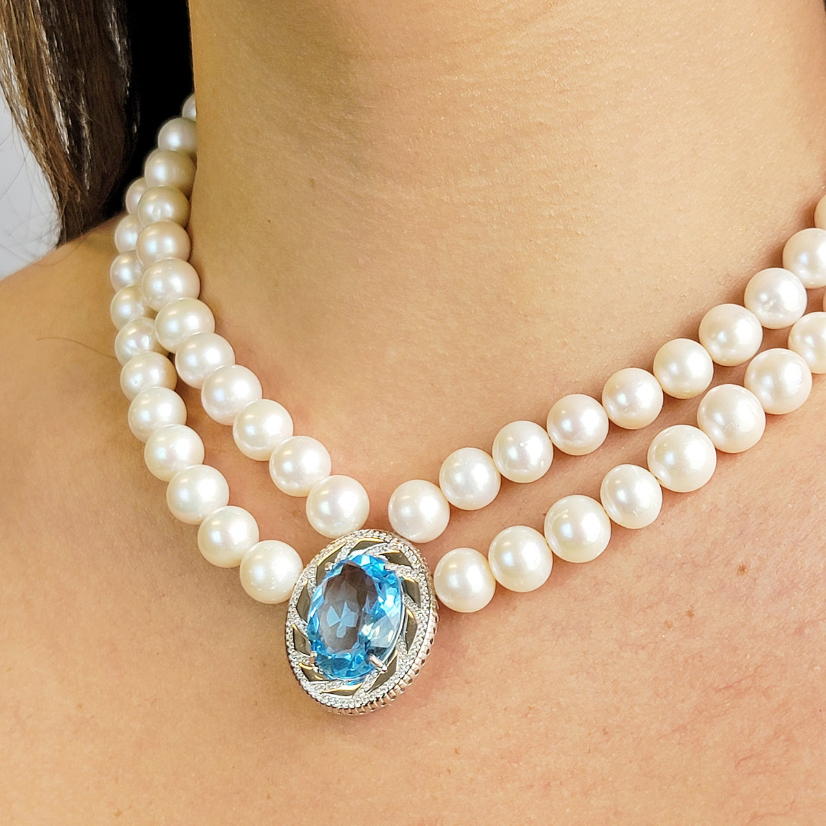 Swiss Blue Topaz and Pearl Necklace