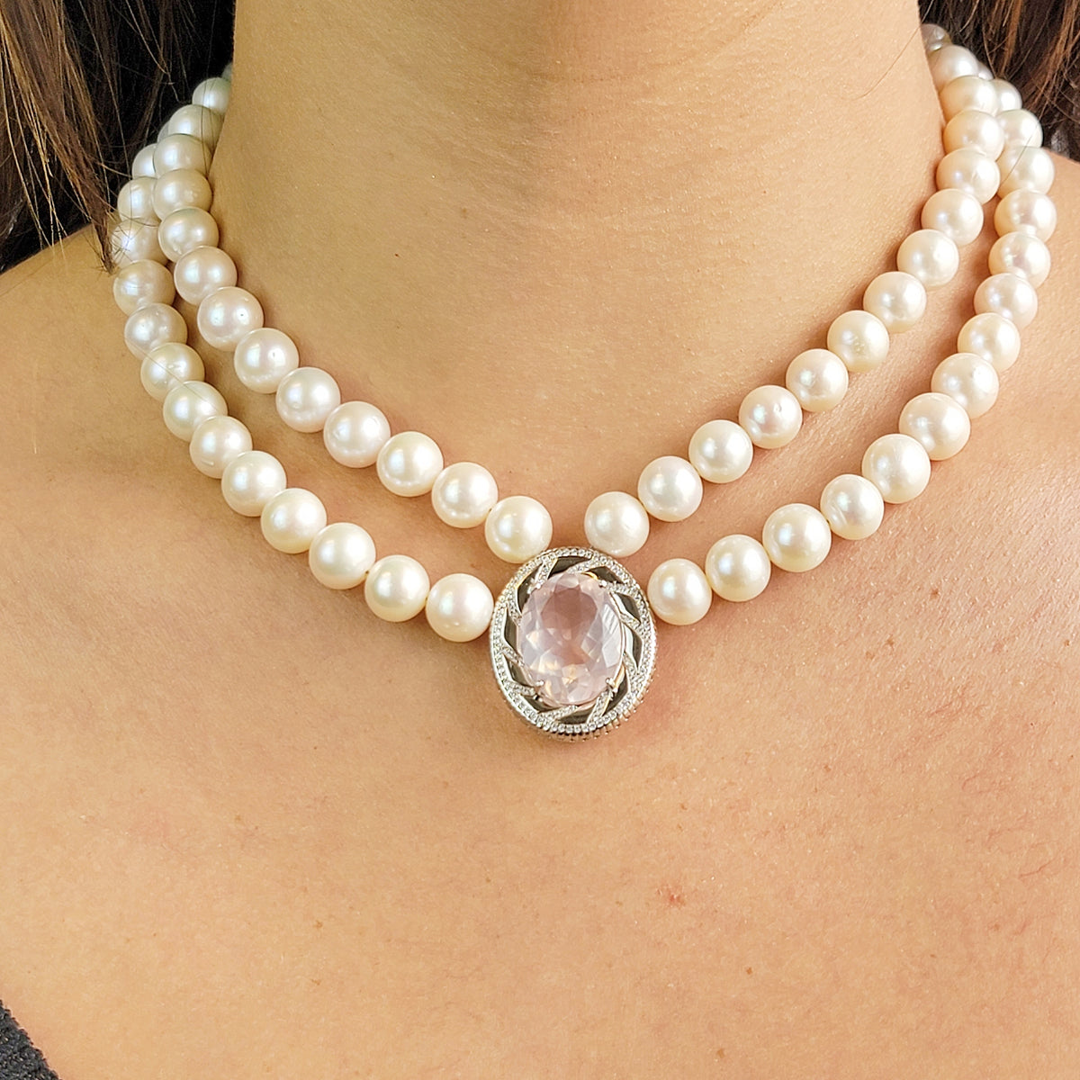 Real Rose Quartz and Pearl Necklace