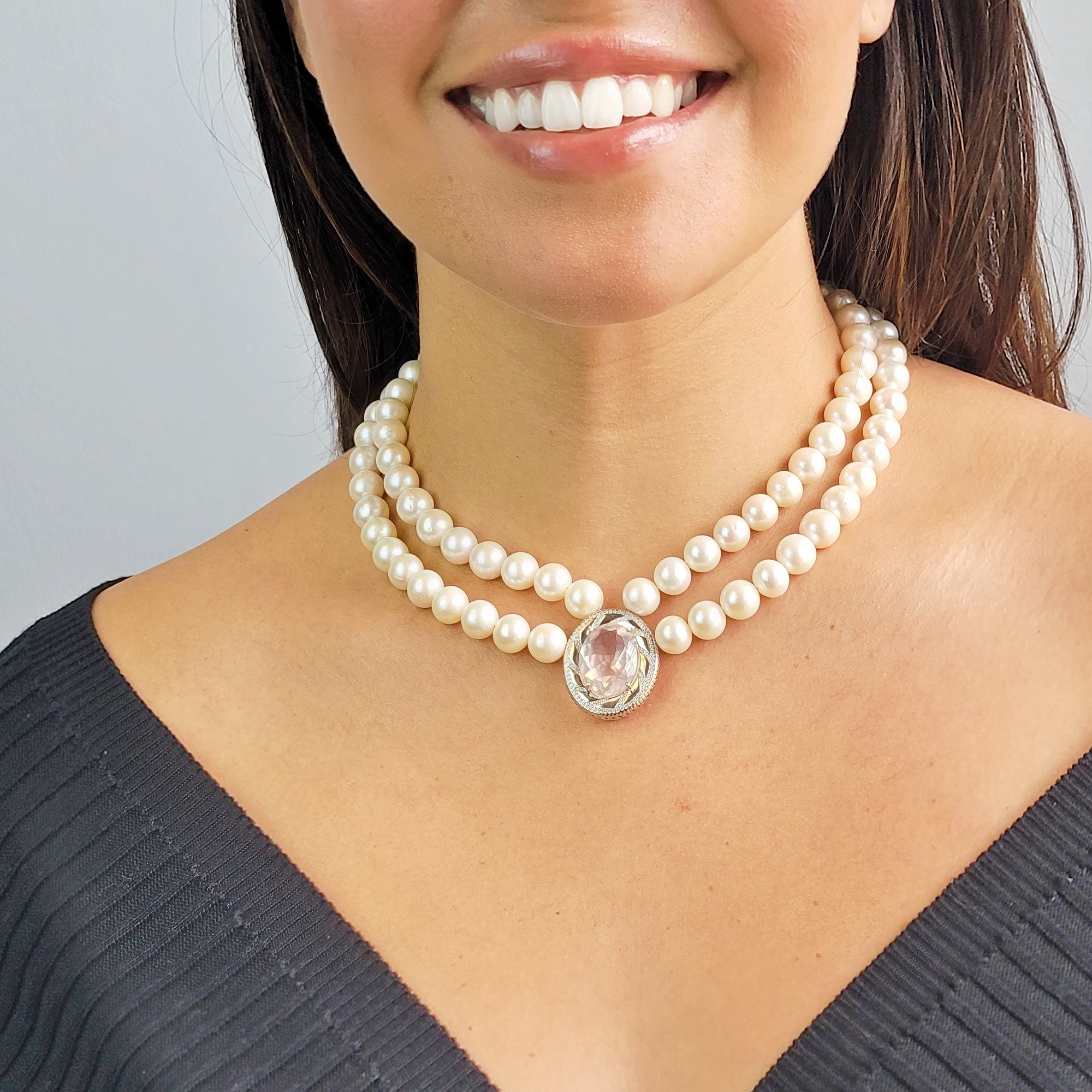 Real Rose Quartz and Pearl Necklace