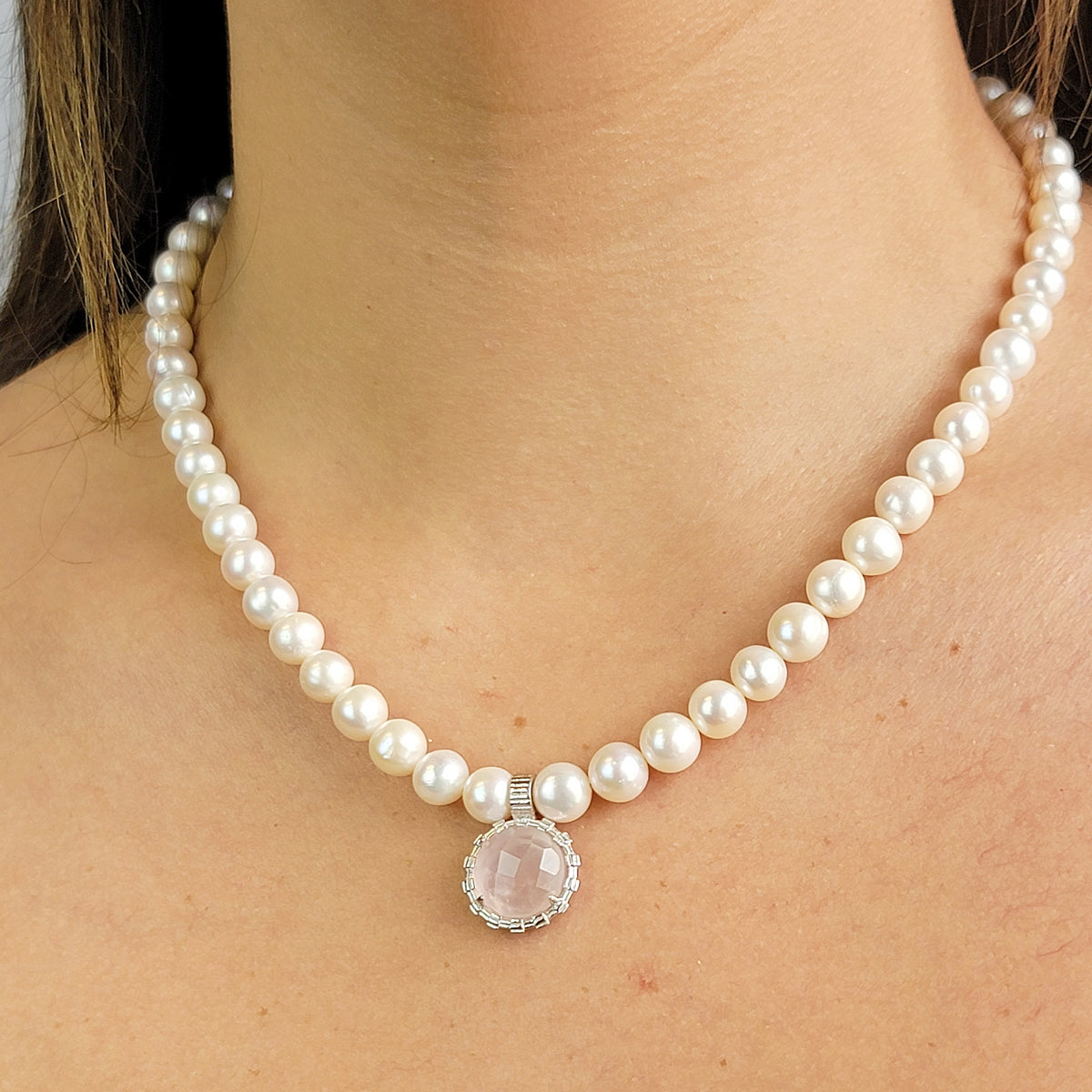 Real Pearl and Rose Quartz Jewelry Set